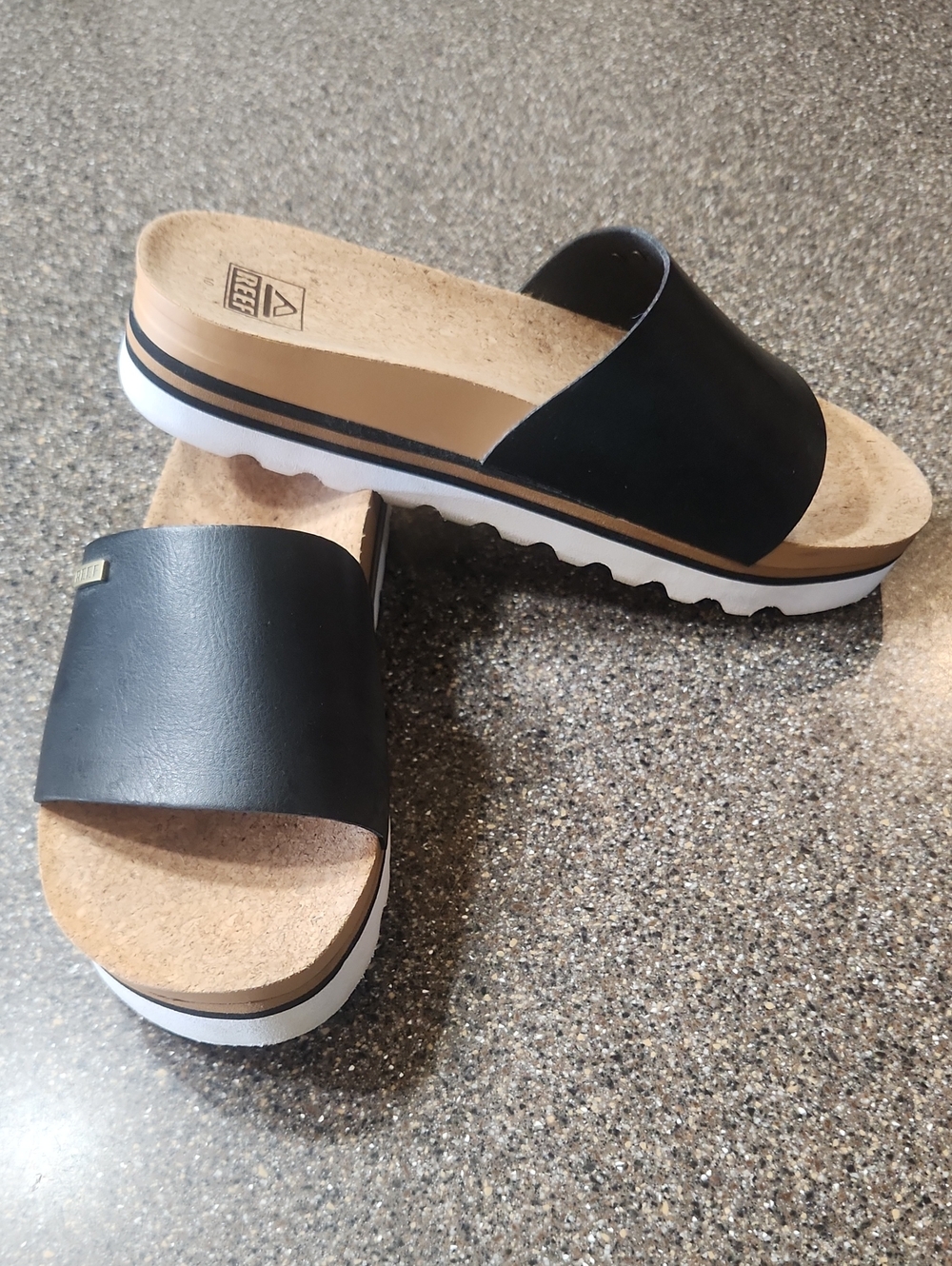 Reef Women’s Black Slide Sandal with Tan Cork Footbed